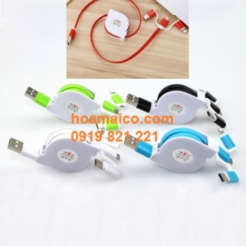 Cáp sạc dây rút 3 trong 1 (nhiều màu)