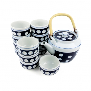 Bộ Bình Trà Sứ Men Lam Có Triện - Nhật 